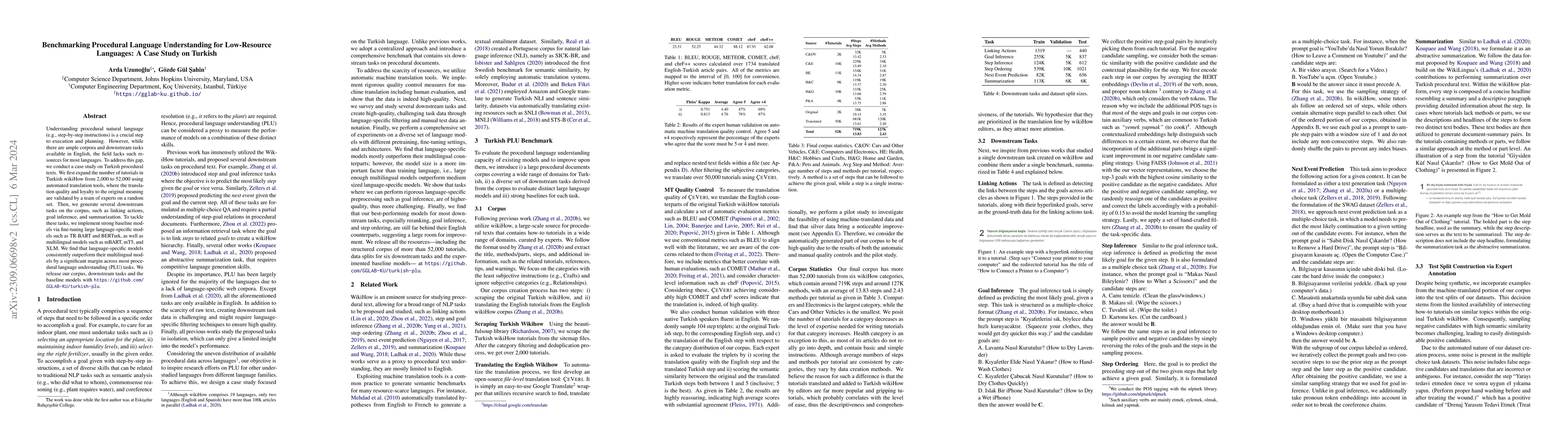 Thumbnail for Benchmarking Procedural Language Understanding for Low-Resource
  Languages: A Case Study on Turkish