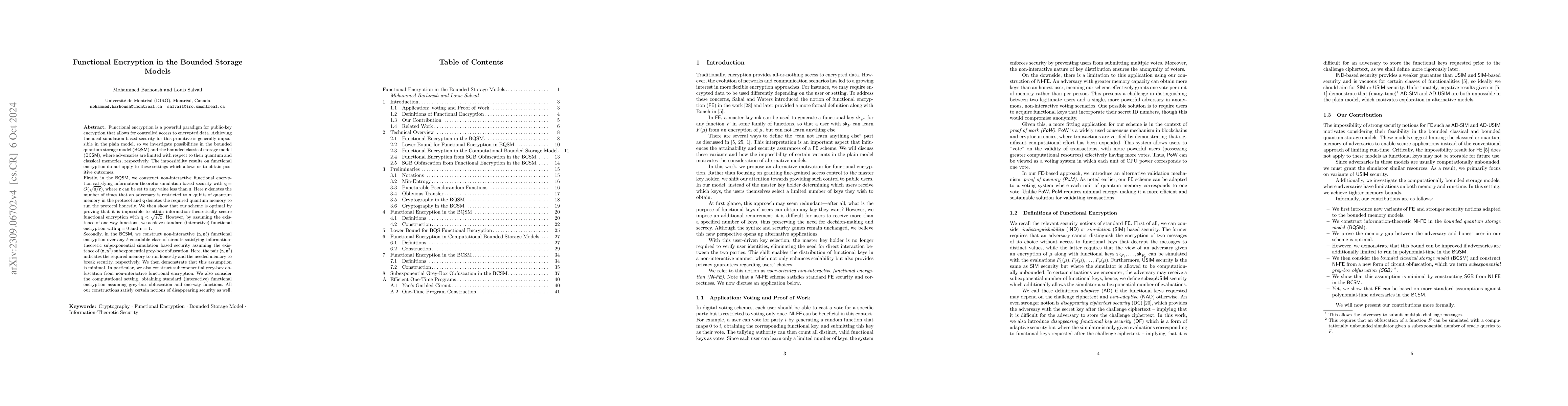 Thumbnail for Functional Encryption in the Bounded Storage Models