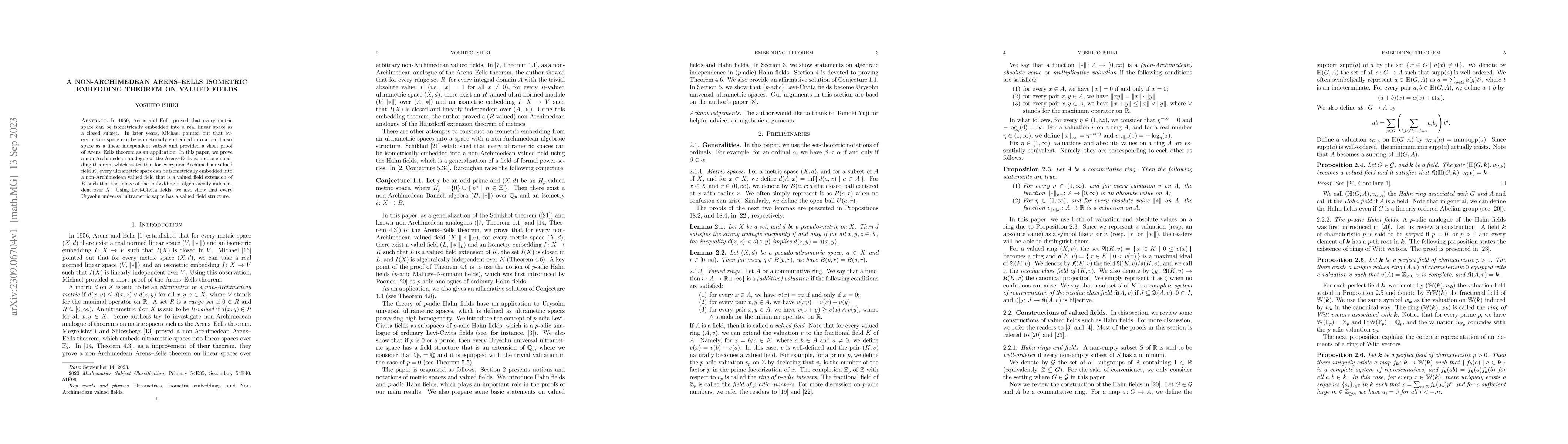 Thumbnail for A non-Archimedean Arens--Eells isometric embedding theorem on valued
  fields