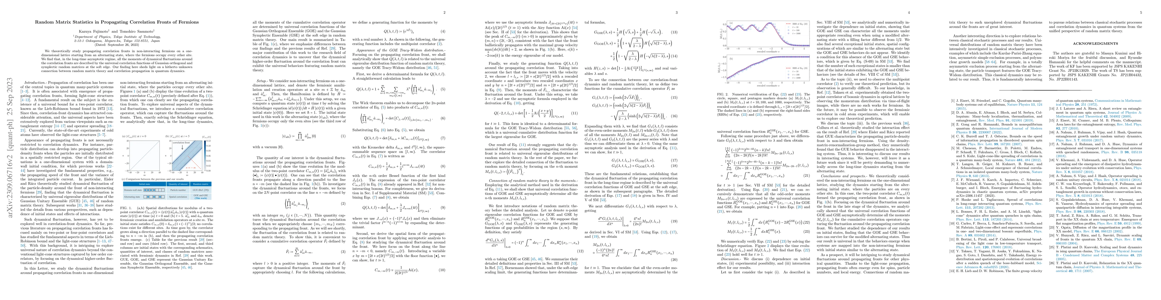 Thumbnail for Random Matrix Statistics in Propagating Correlation Fronts of Fermions
