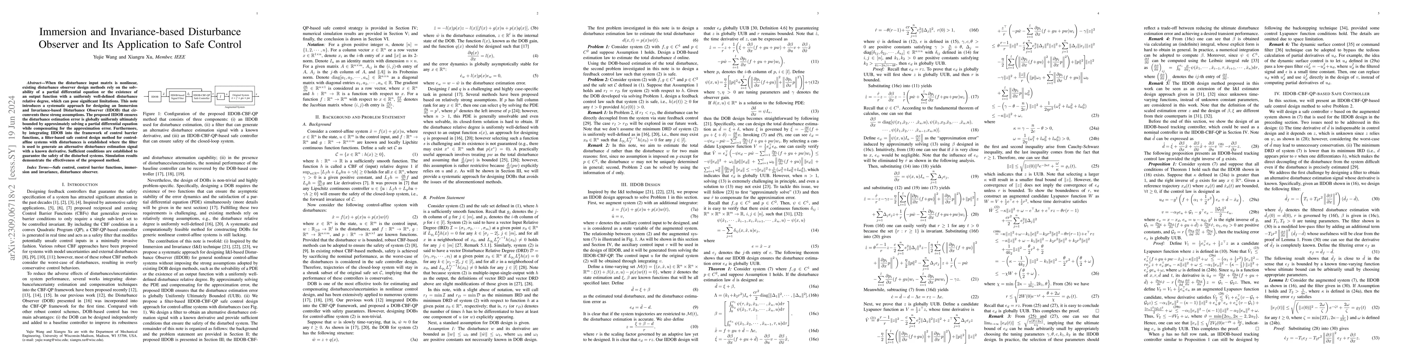 Thumbnail for Immersion and Invariance-based Disturbance Observer and Its Application
  to Safe Control
