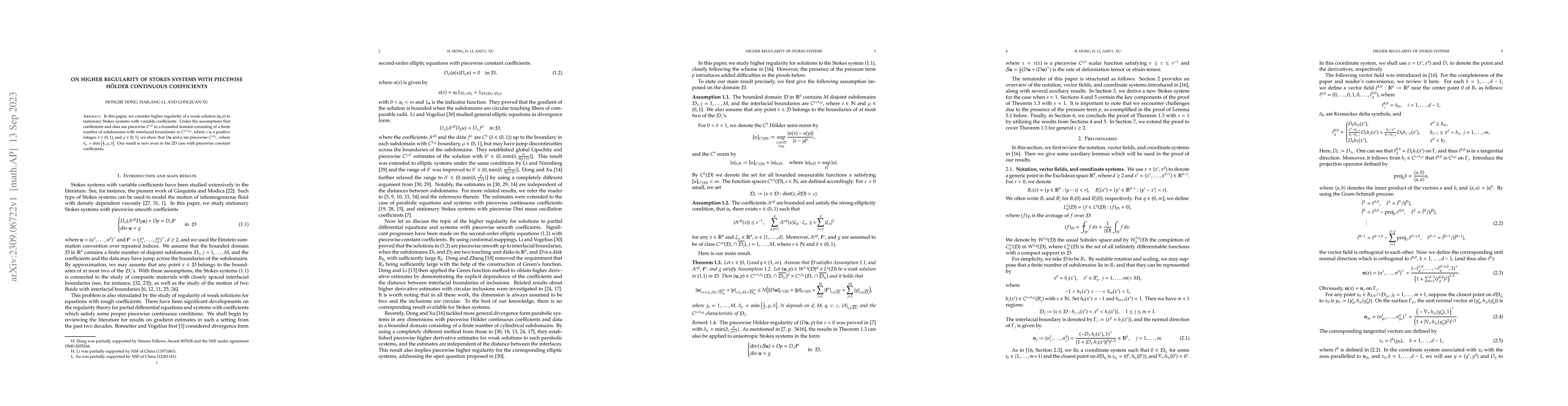 Thumbnail for On higher regularity of Stokes systems with piecewise H\"{o}lder
  continuous coefficients