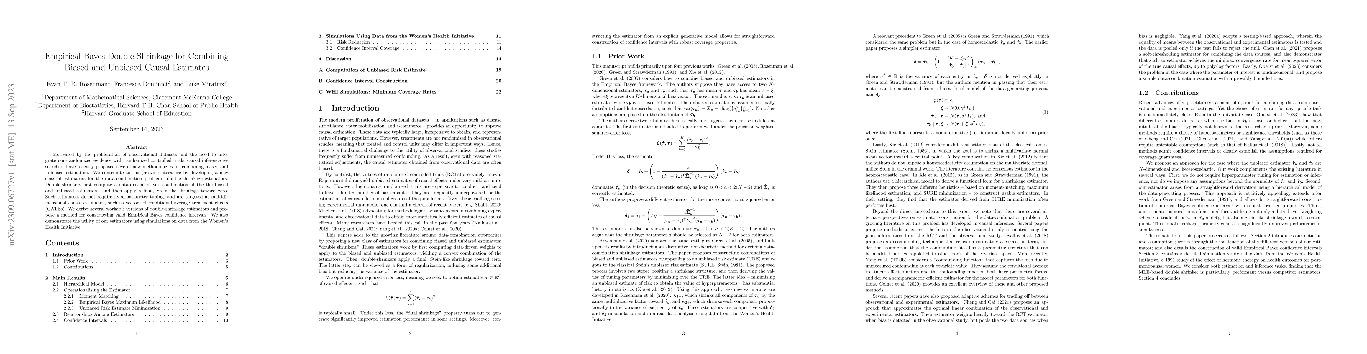 Thumbnail for Empirical Bayes Double Shrinkage for Combining Biased and Unbiased
  Causal Estimates