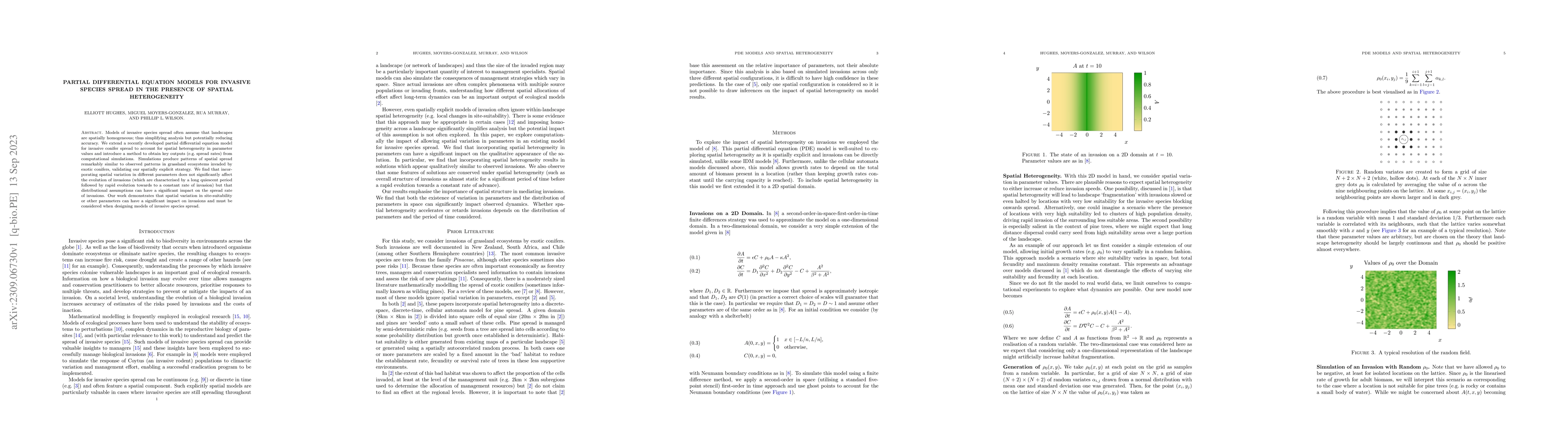 Thumbnail for Partial differential equation models for invasive species spread in the
  presence of spatial heterogeneity