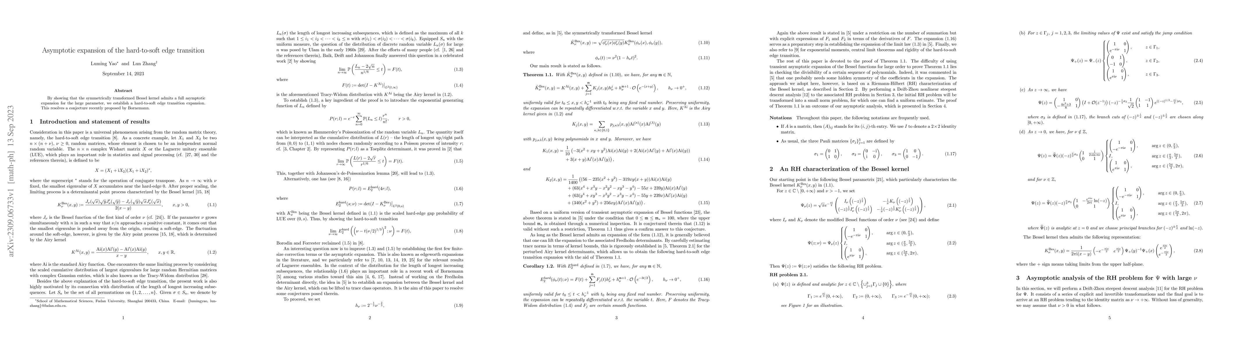 Thumbnail for Asymptotic expansion of the hard-to-soft edge transition