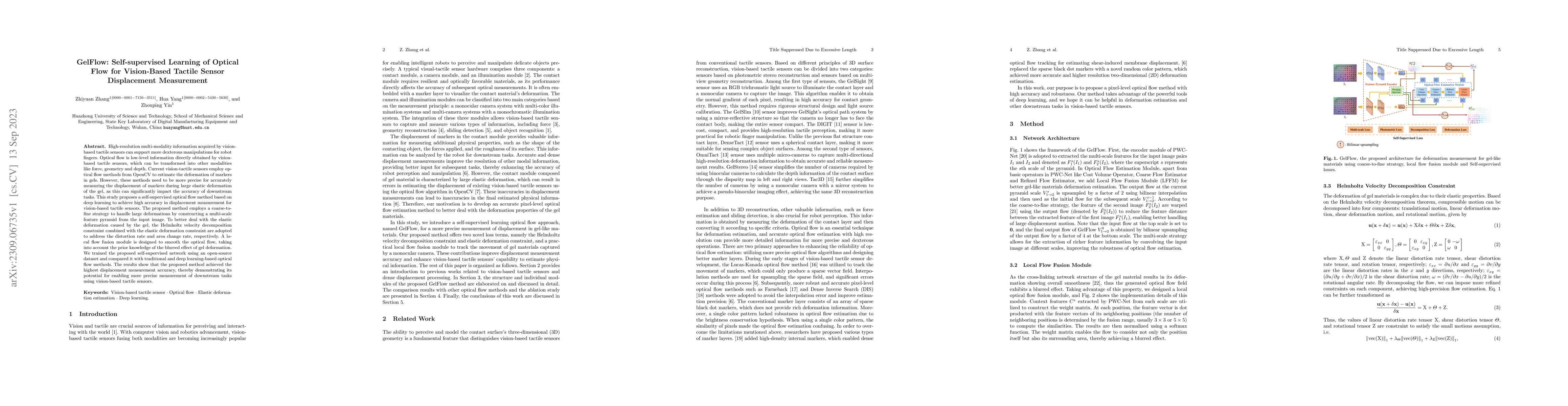 Thumbnail for GelFlow: Self-supervised Learning of Optical Flow for Vision-Based
  Tactile Sensor Displacement Measurement