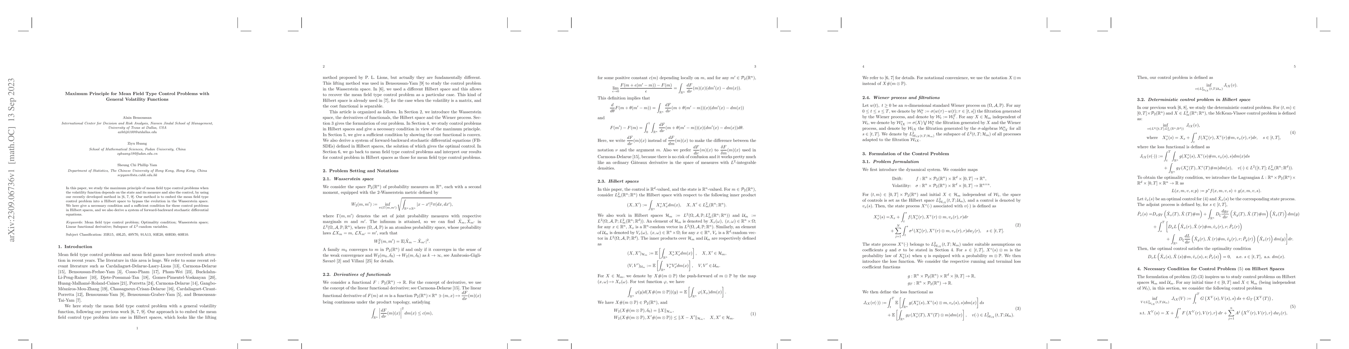 Thumbnail for Maximum Principle for Mean Field Type Control Problems with General
  Volatility Functions