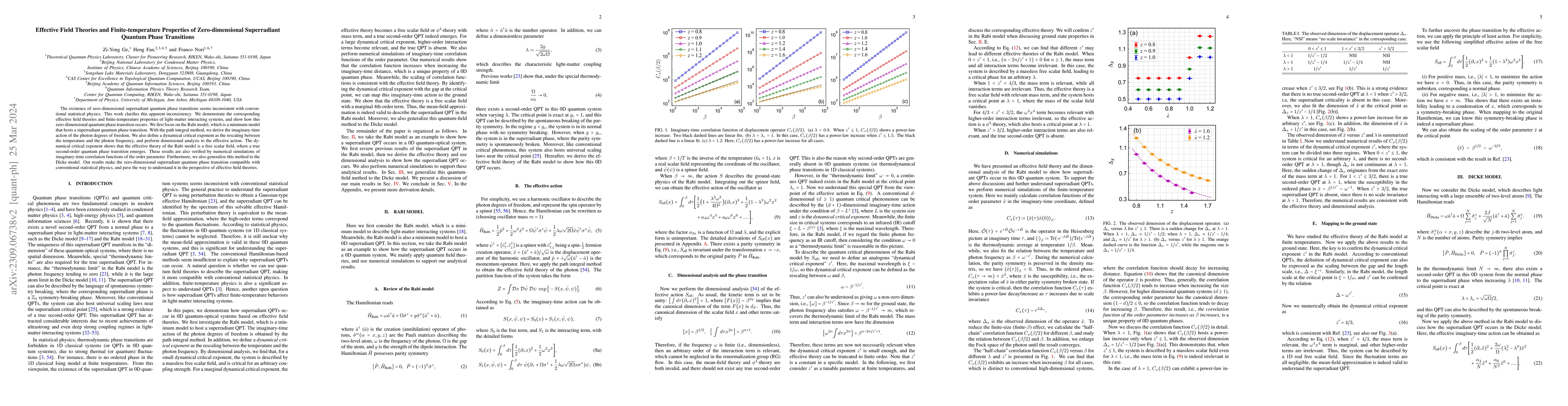 Thumbnail for Effective Field Theories and Finite-temperature Properties of
  Zero-dimensional Superradiant Quantum Phase Transitions