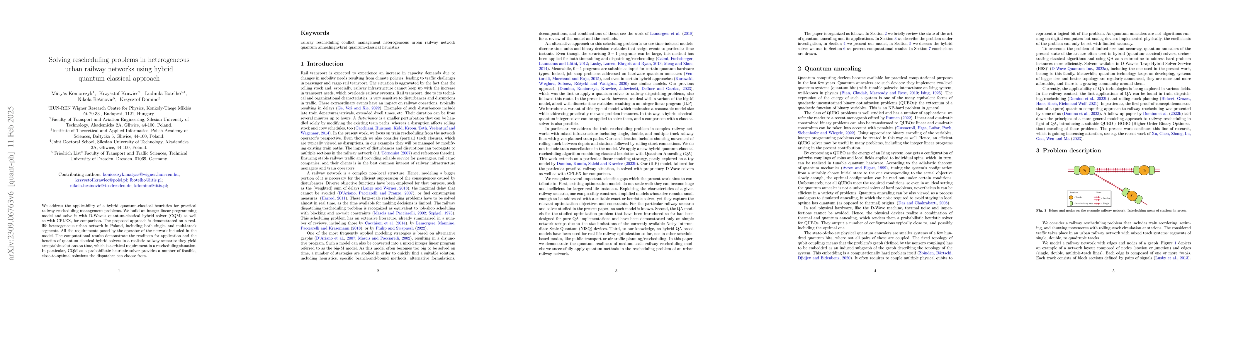 Thumbnail for Solving rescheduling problems in heterogeneous urban railway networks
  using hybrid quantum-classical approach