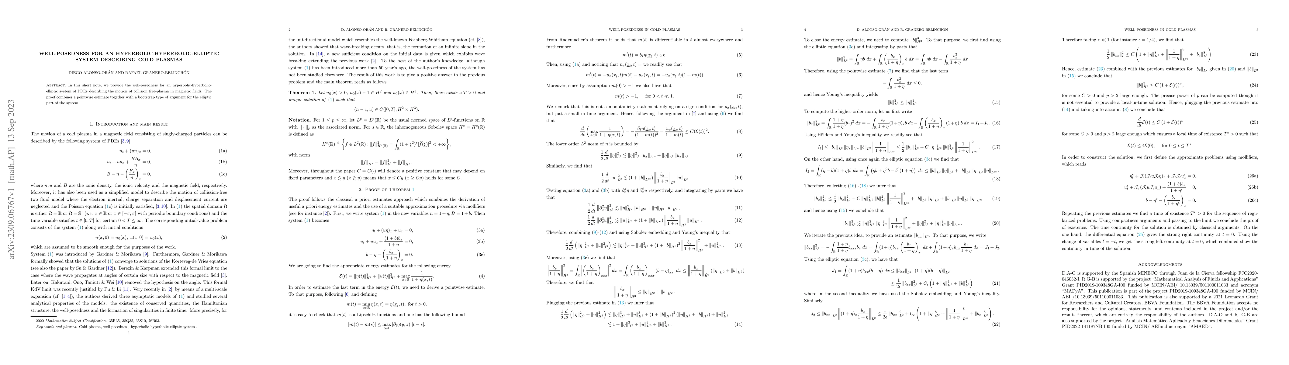 Thumbnail for Well-posedness for an hyperbolic-hyperbolic-elliptic system describing
  cold plasmas