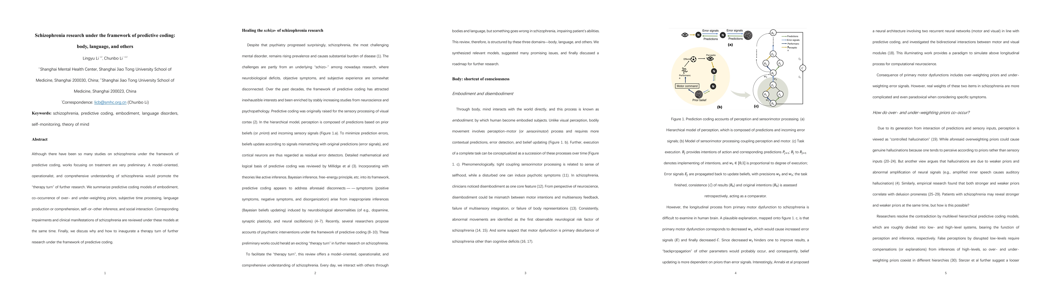 Thumbnail for Schizophrenia research under the framework of predictive coding: body,
  language, and others