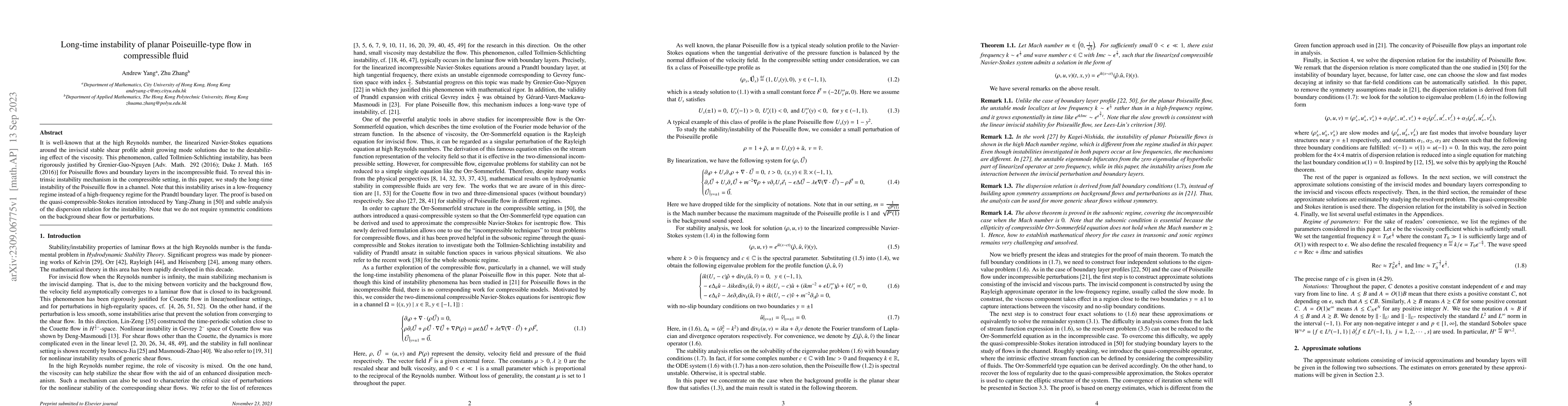 Thumbnail for Long-time instability of planar Poiseuille-type flow in compressible
  fluid
