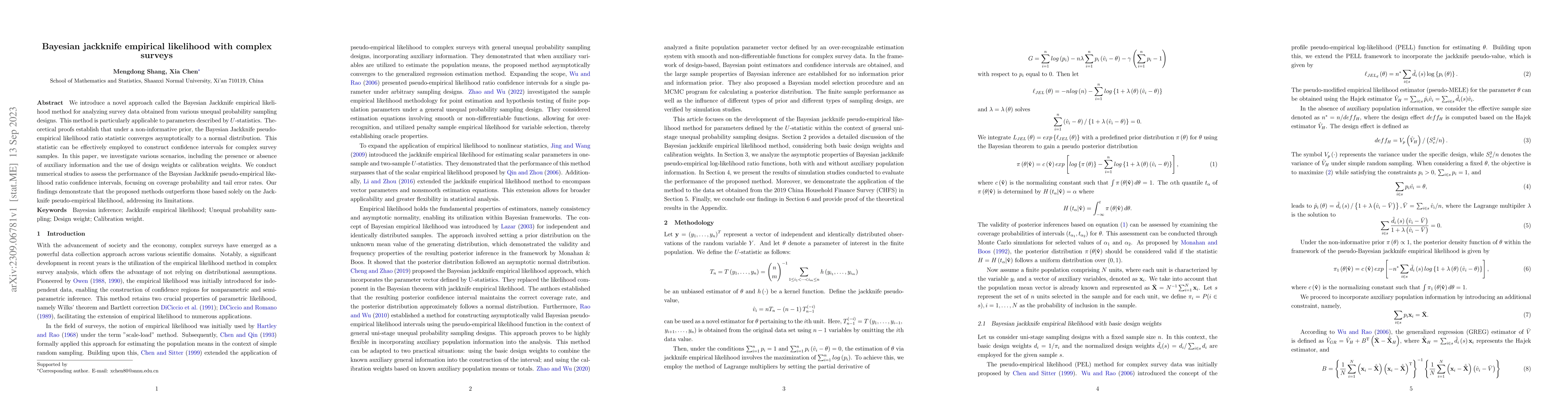 Thumbnail for Bayesian jackknife empirical likelihood with complex surveys