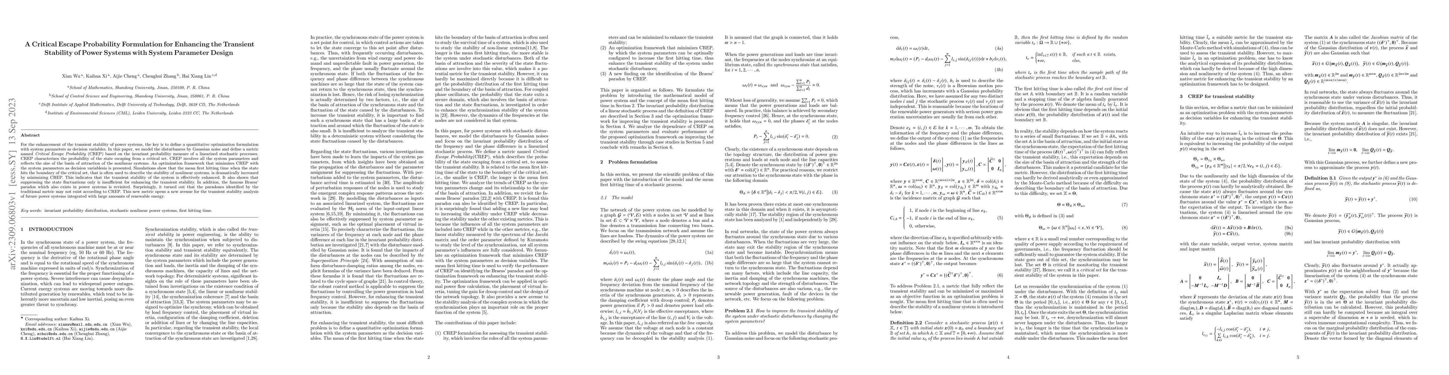 Thumbnail for A Critical Escape Probability Formulation for Enhancing the Transient
  Stability of Power Systems with System Parameter Design