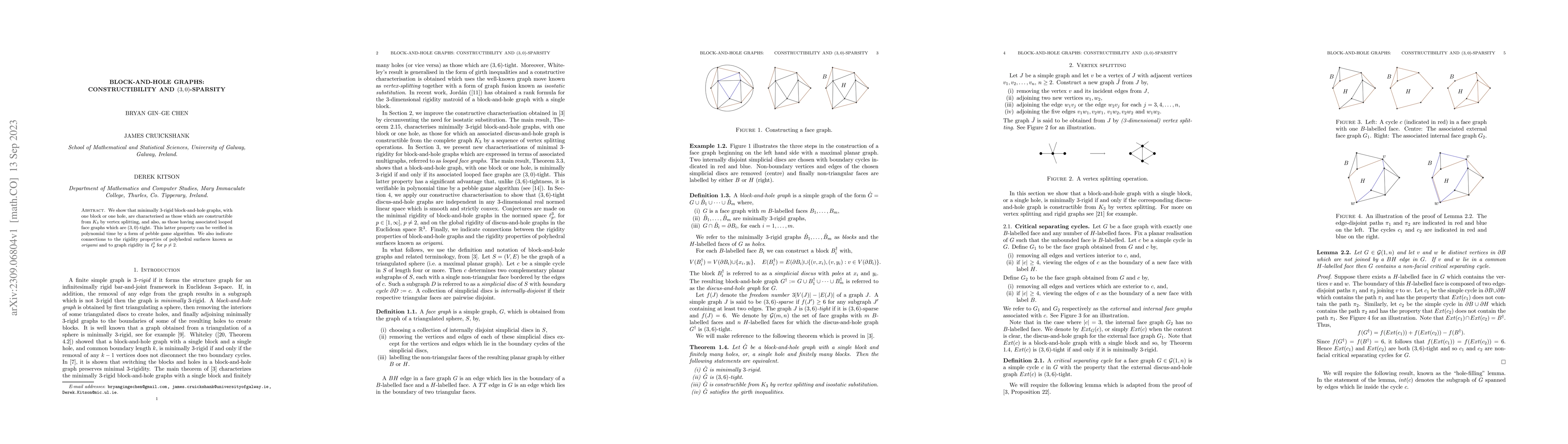 Thumbnail for Block-and-hole graphs: Constructibility and $(3,0)$-sparsity