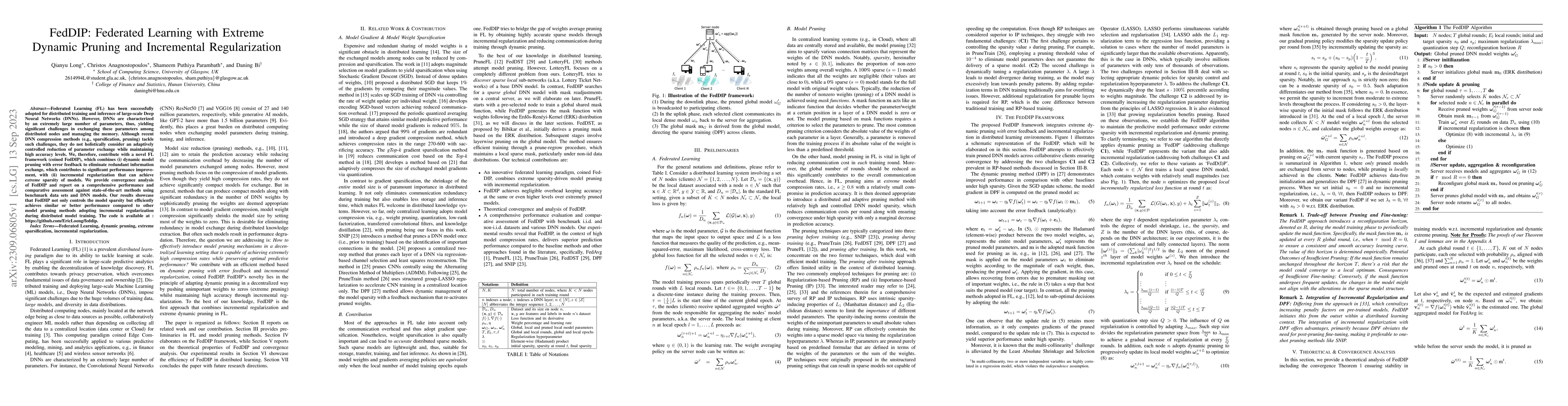 Thumbnail for FedDIP: Federated Learning with Extreme Dynamic Pruning and Incremental
  Regularization