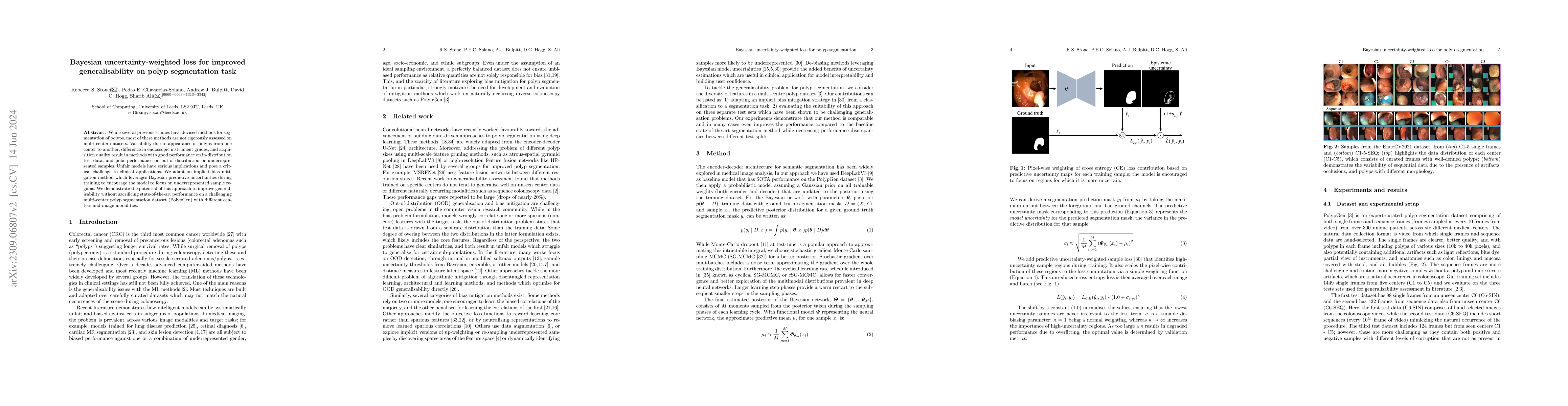 Thumbnail for Bayesian uncertainty-weighted loss for improved generalisability on
  polyp segmentation task