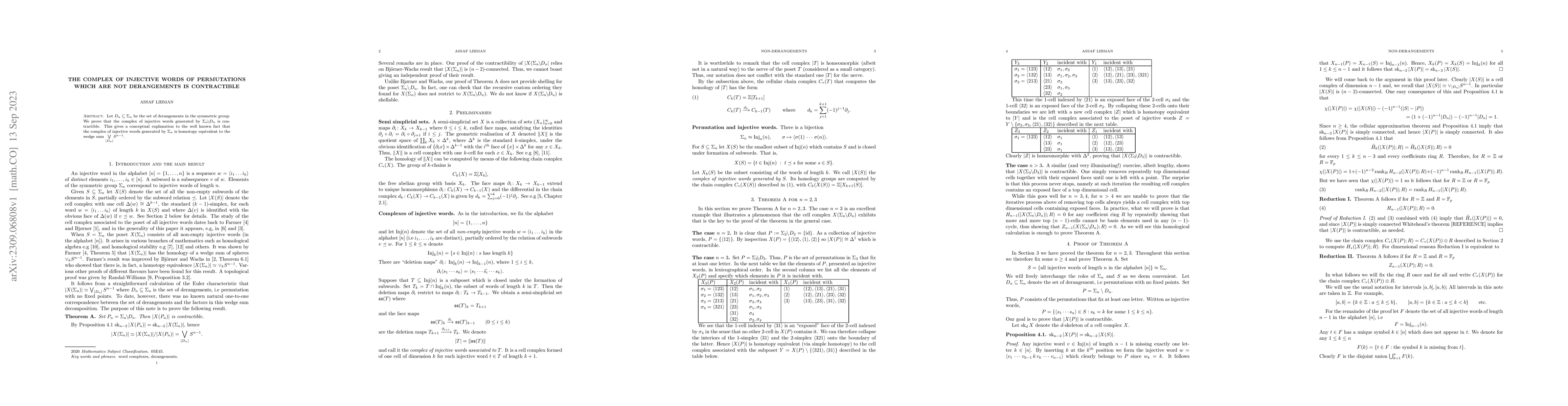 Thumbnail for The complex of injective words of permutations which are not
  derangements is contractible