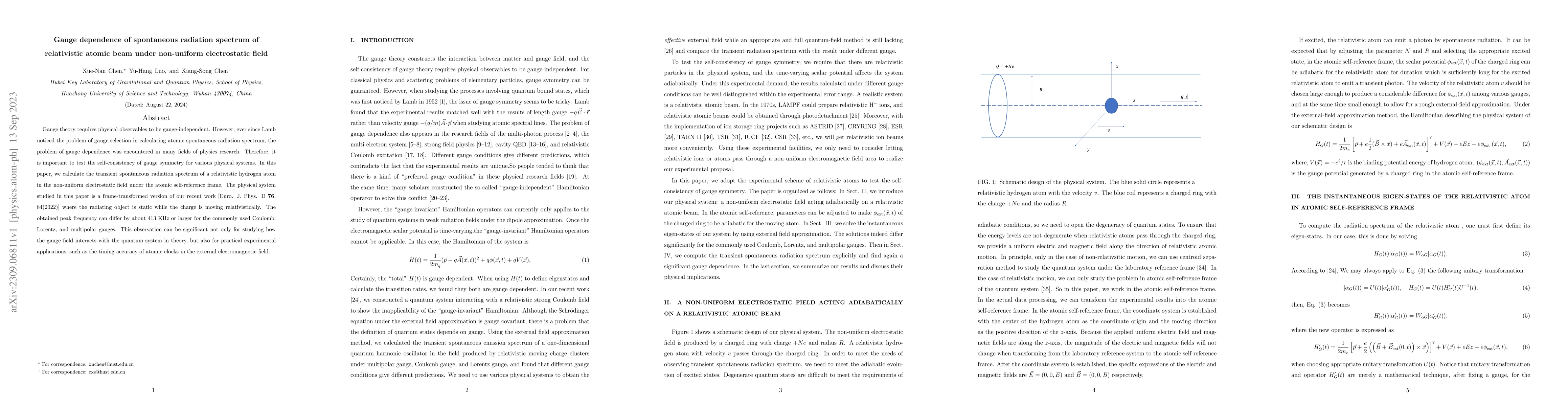 Thumbnail for Gauge dependence of spontaneous radiation spectrum of relativistic
  atomic beam under non-uniform electrostatic field