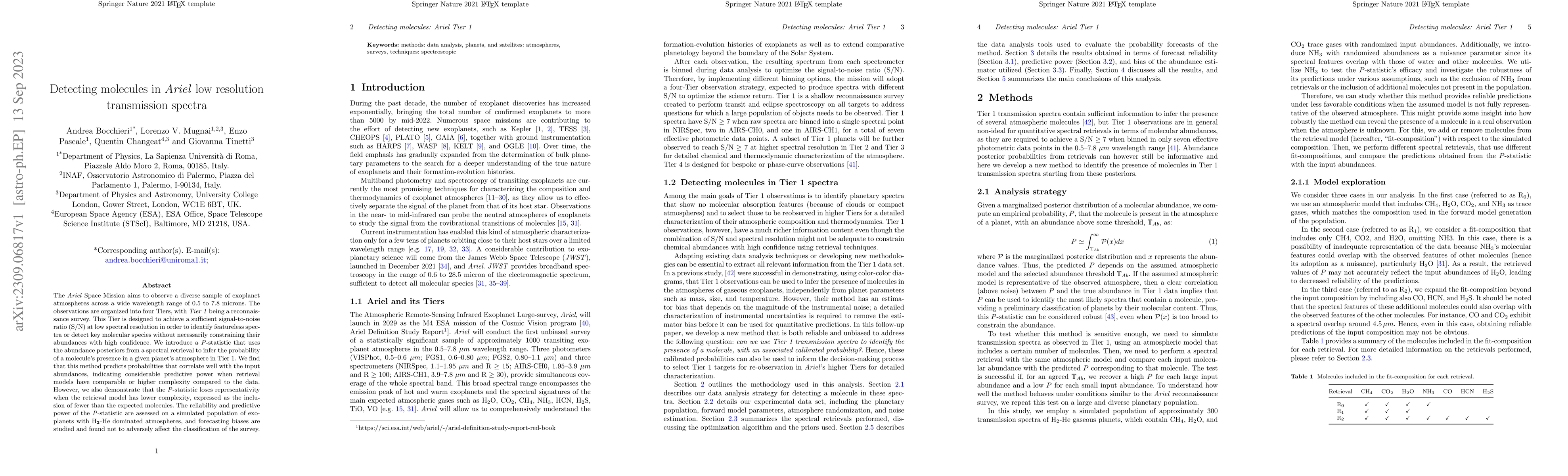 Thumbnail for Detecting molecules in Ariel low resolution transmission spectra