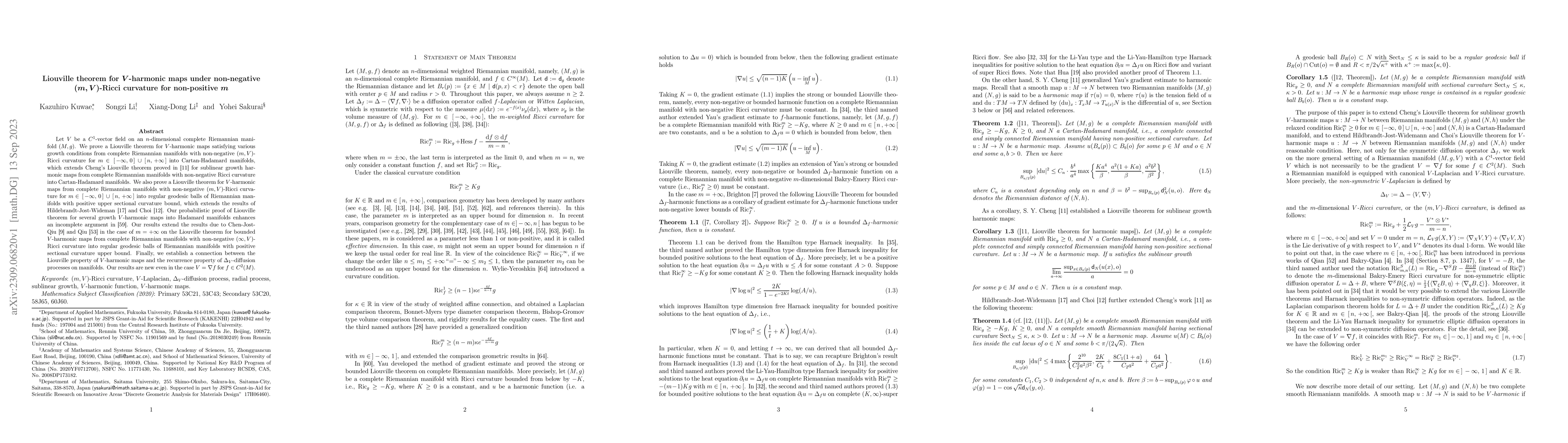 Thumbnail for Liouville theorem for $V$-harmonic maps under non-negative $(m,
  V)$-Ricci curvature for non-positive $m$