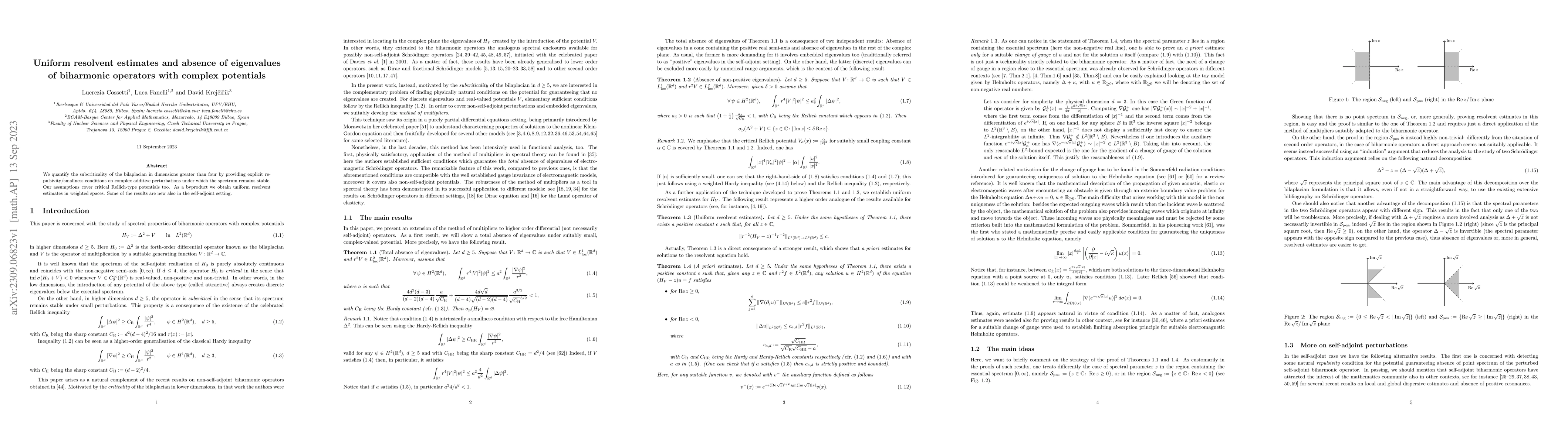 Thumbnail for Uniform resolvent estimates and absence of eigenvalues of biharmonic
  operators with complex potentials