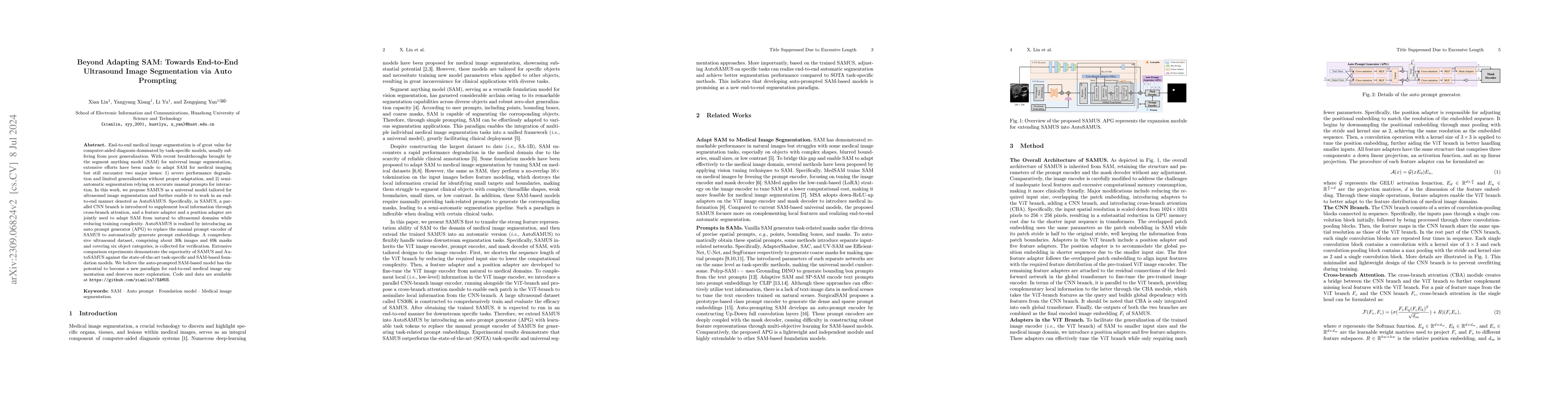 Thumbnail for Beyond Adapting SAM: Towards End-to-End Ultrasound Image Segmentation
  via Auto Prompting