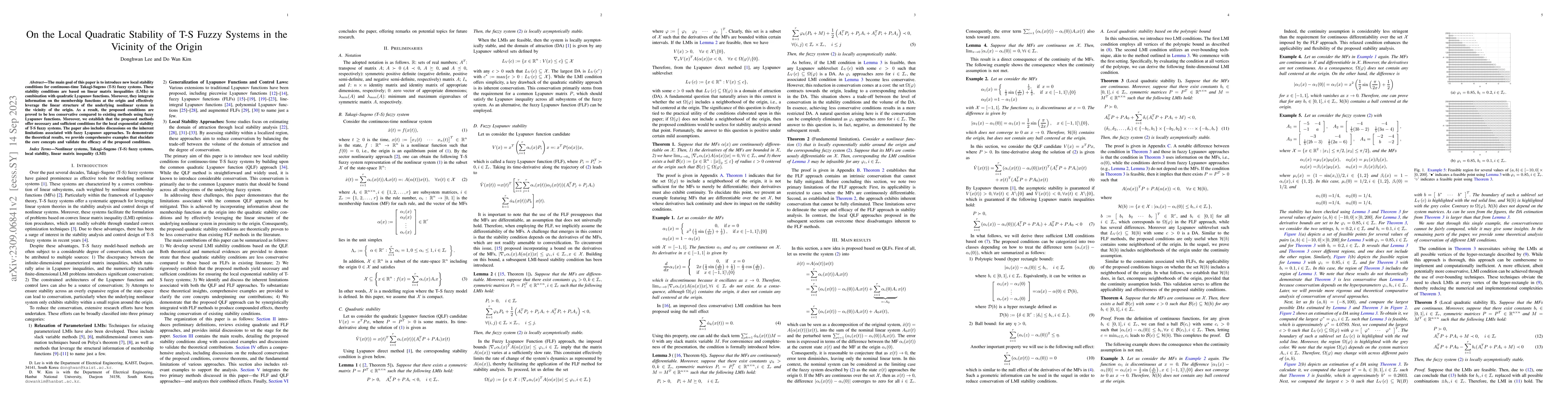 Thumbnail for On the Local Quadratic Stability of T-S Fuzzy Systems in the Vicinity of
  the Origin