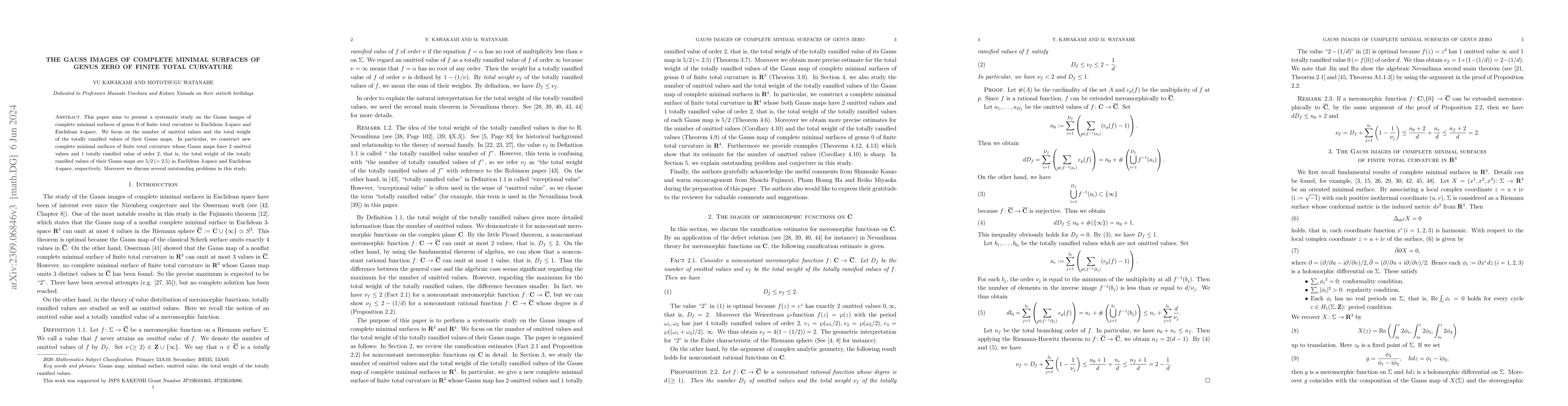 Thumbnail for The Gauss images of complete minimal surfaces of genus zero of finite
  total curvature