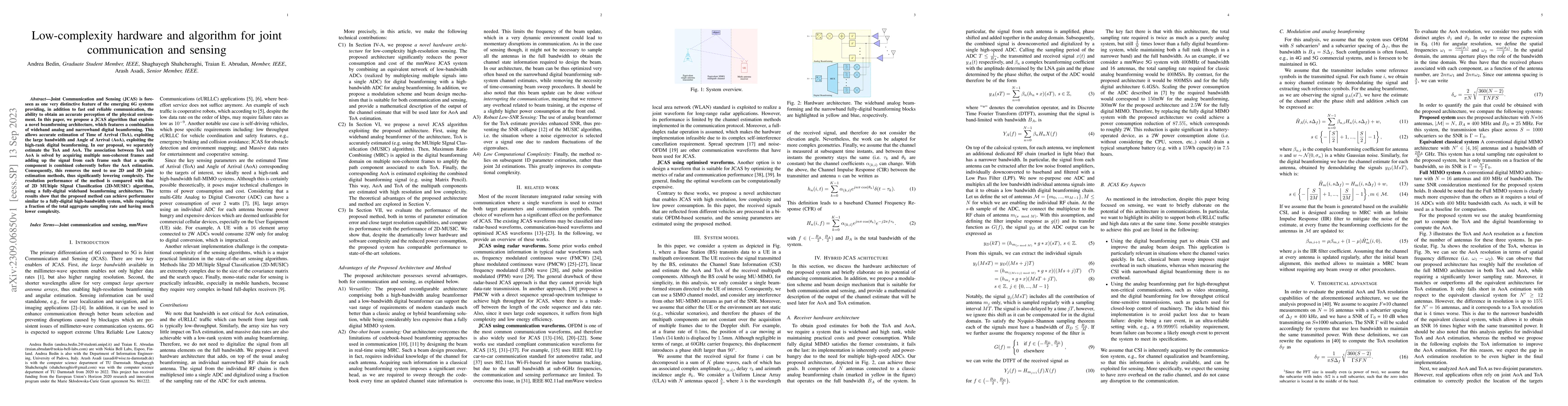 Thumbnail for Low-complexity hardware and algorithm for joint communication and
  sensing