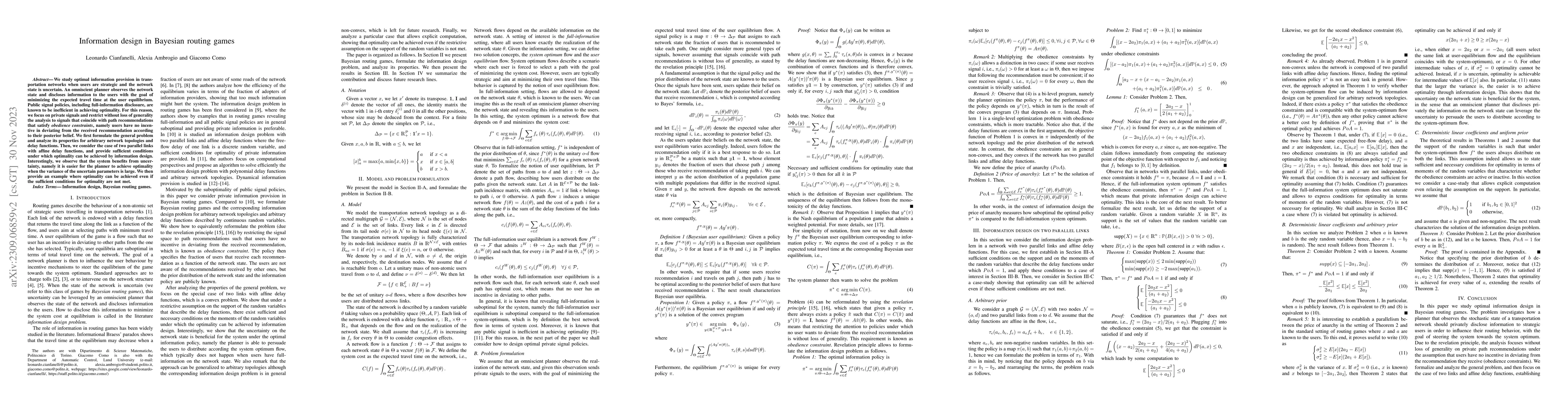 Thumbnail for Information design in Bayesian routing games