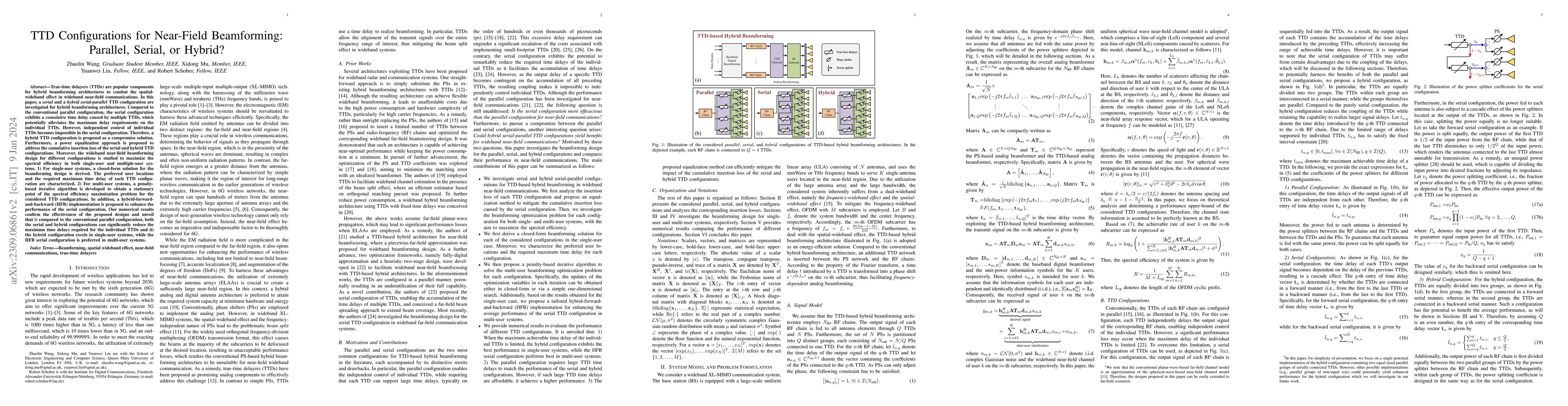 Thumbnail for TTD Configurations for Near-Field Beamforming: Parallel, Serial, or
  Hybrid?