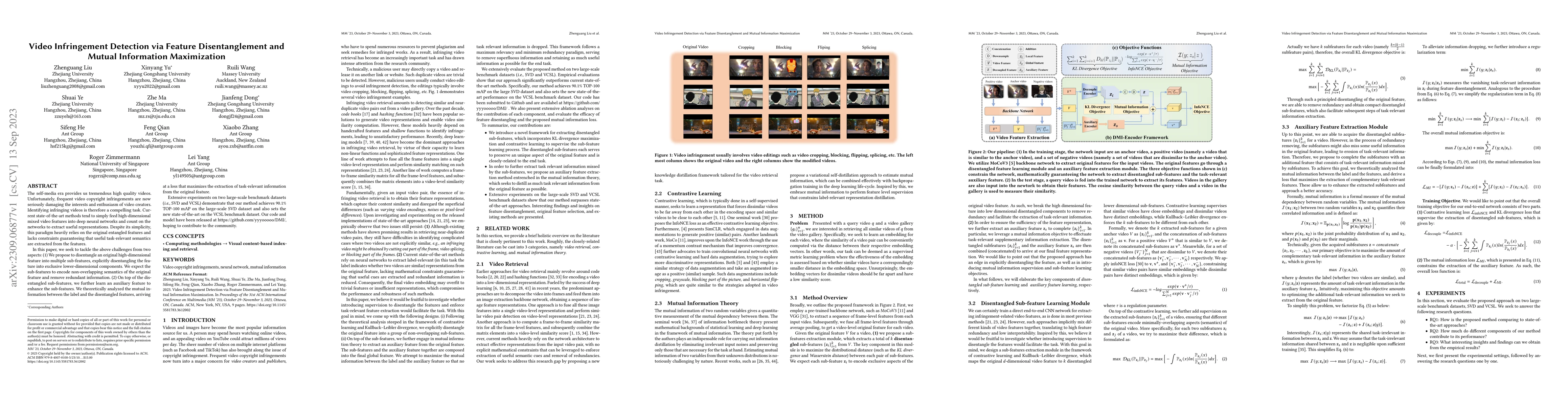 Thumbnail for Video Infringement Detection via Feature Disentanglement and Mutual
  Information Maximization