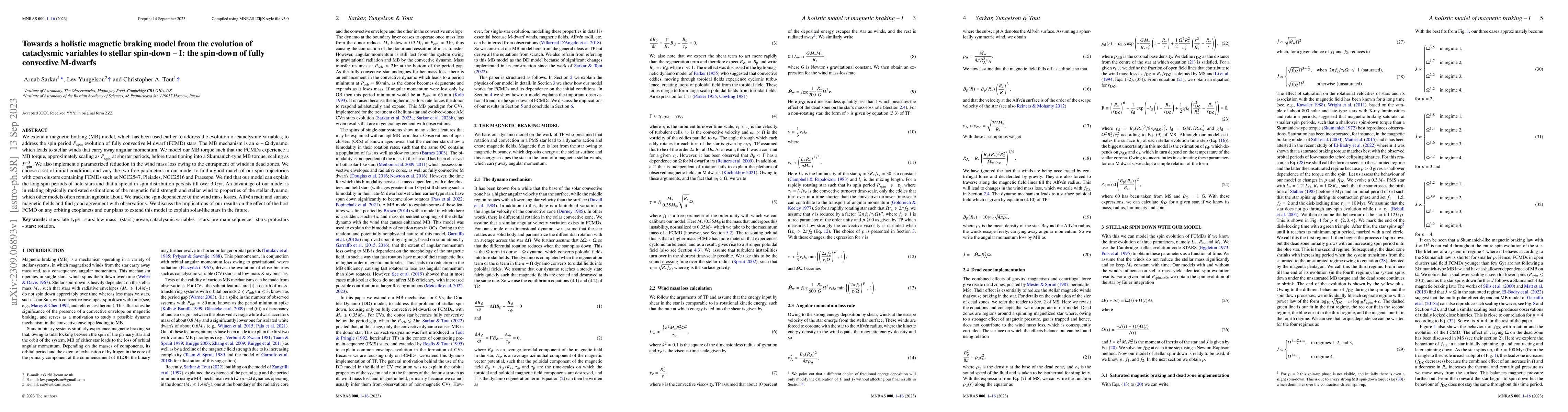 Thumbnail for Towards a holistic magnetic braking model from the evolution of
  cataclysmic variables to stellar spin-down -- I: the spin-down of fully
  convective M-dwarfs