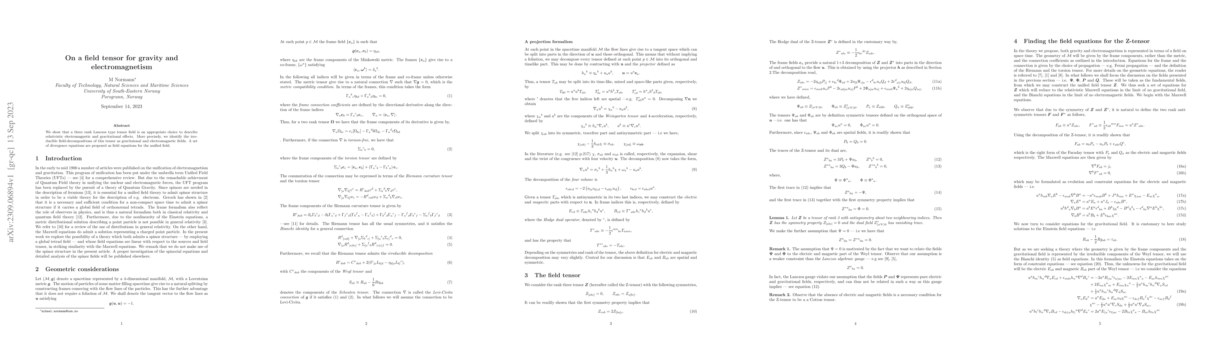 Thumbnail for On a field tensor for gravity and electromagnetism
