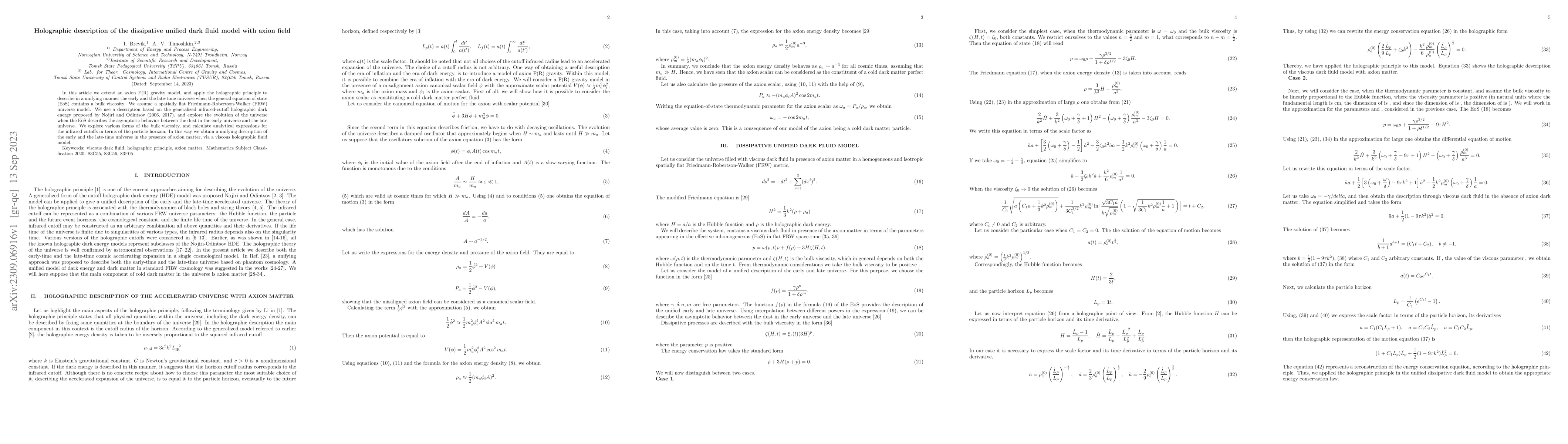 Thumbnail for Holographic description of the dissipative unified dark fluid model with
  axion field