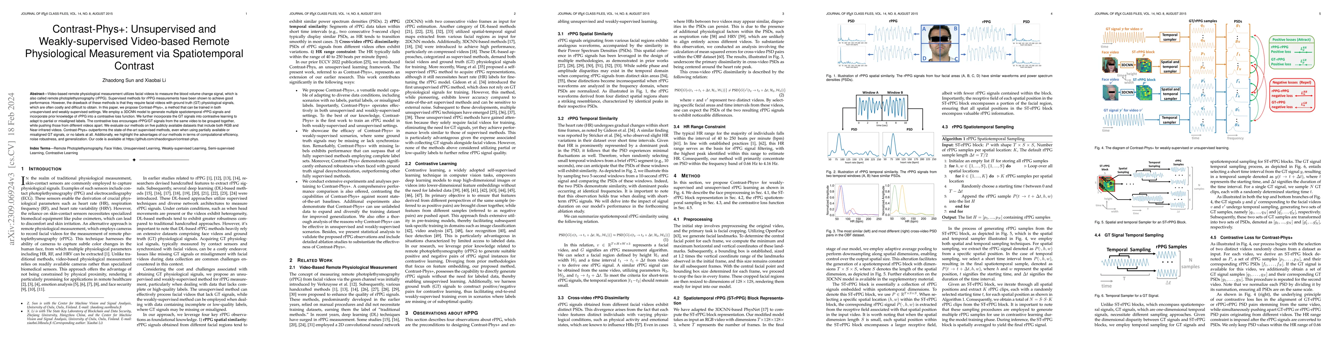 Thumbnail for Contrast-Phys+: Unsupervised and Weakly-supervised Video-based Remote
  Physiological Measurement via Spatiotemporal Contrast