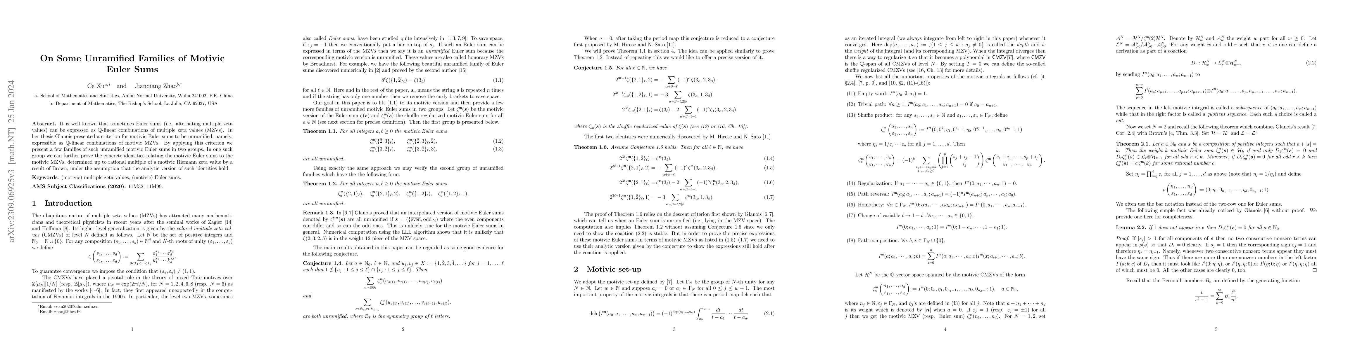 Thumbnail for On Some Unramified Families of Motivic Euler Sums
