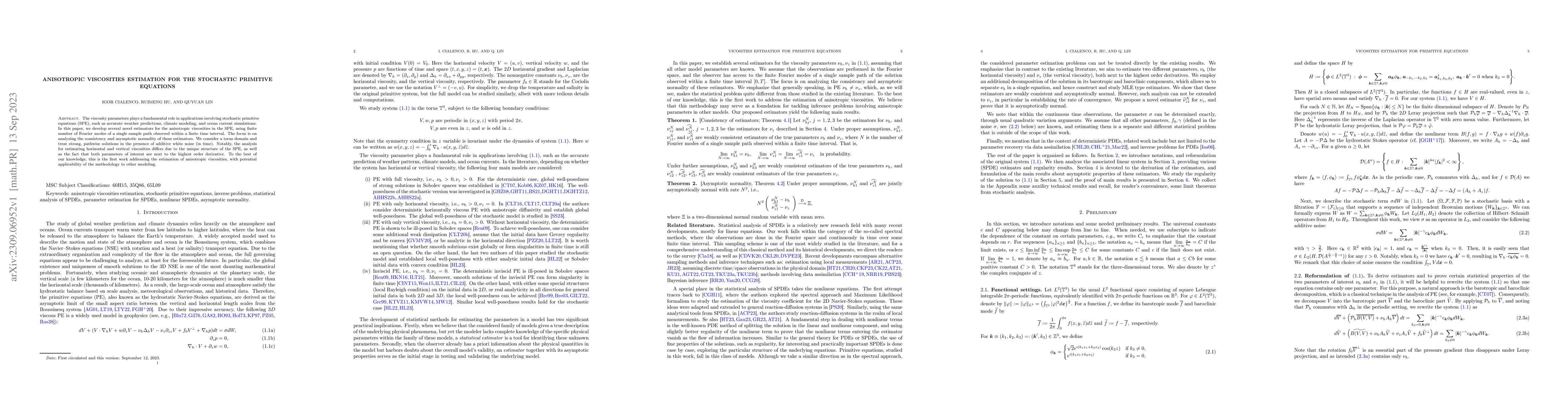 Thumbnail for Anisotropic Viscosities Estimation for the Stochastic Primitive
  Equations
