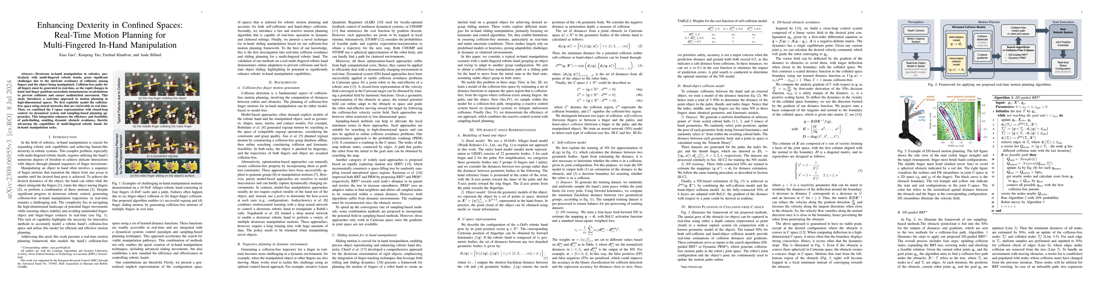 Thumbnail for Enhancing Dexterity in Confined Spaces: Real-Time Motion Planning for
  Multi-Fingered In-Hand Manipulation