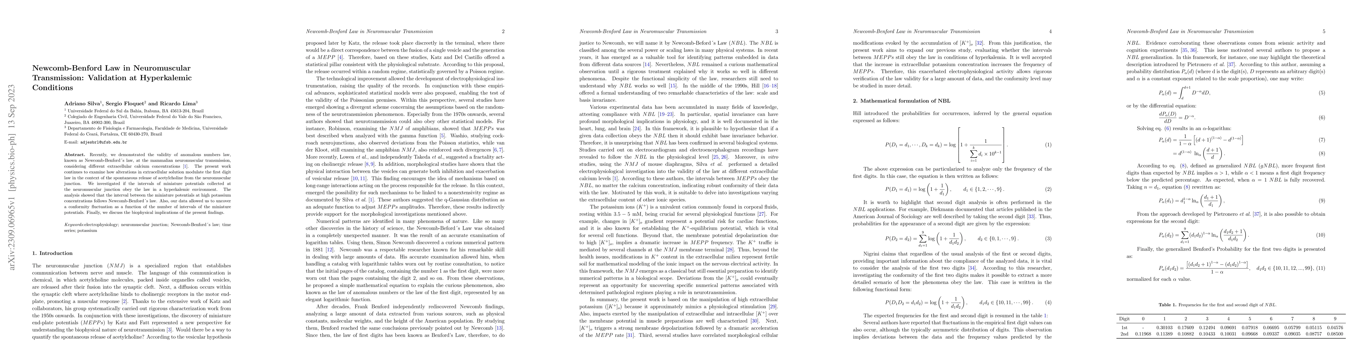 Thumbnail for Newcomb-Benford Law in Neuromuscular Transmission: Validation at
  Hyperkalemic Conditions