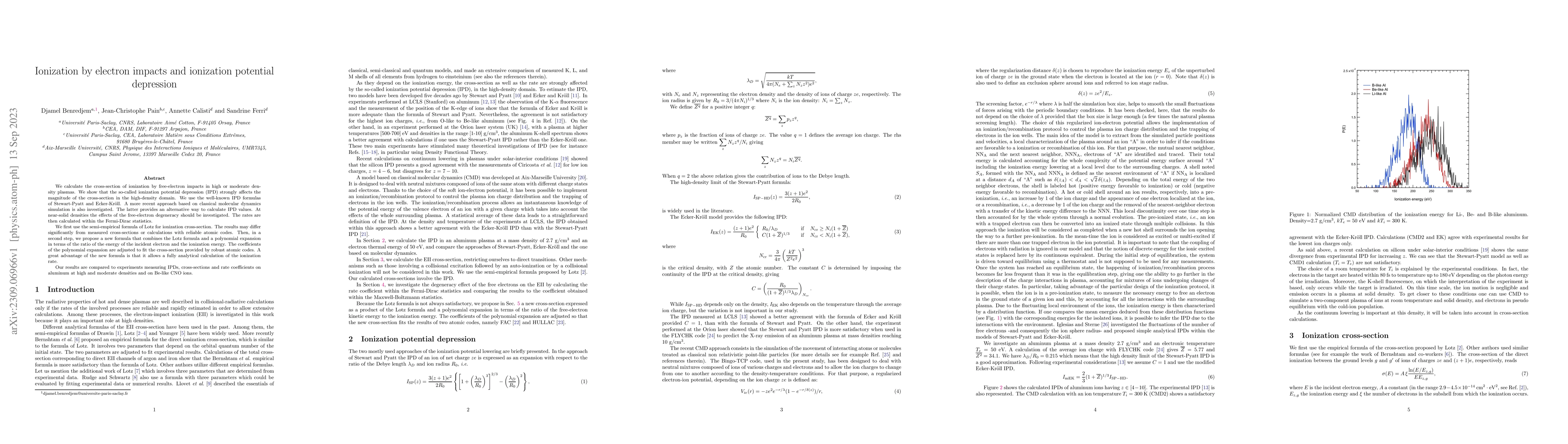 Thumbnail for Ionization by electron impacts and ionization potential depression