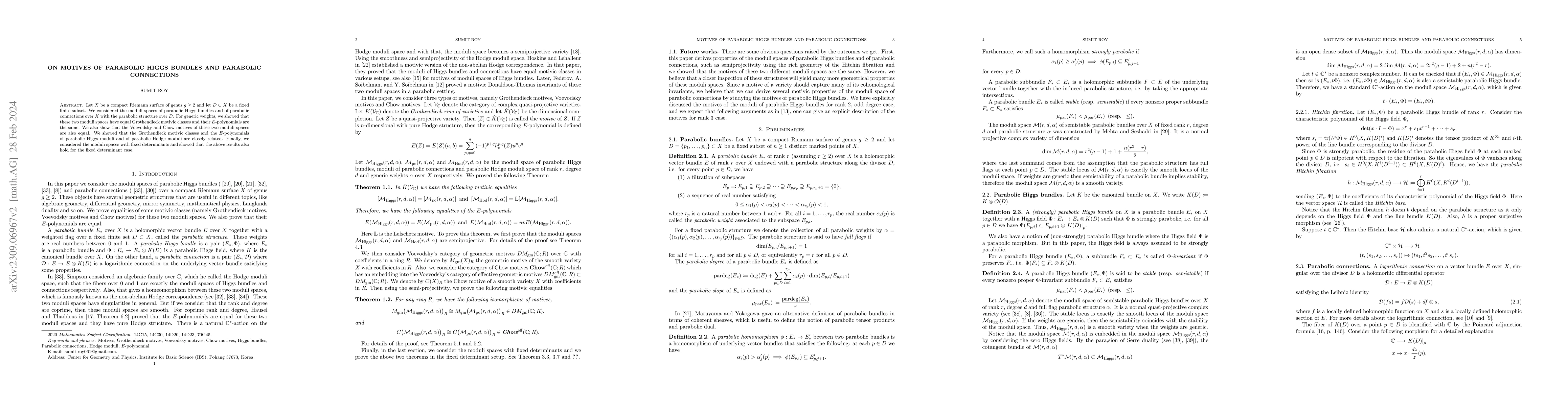 Thumbnail for On motives of parabolic Higgs bundles and parabolic connections