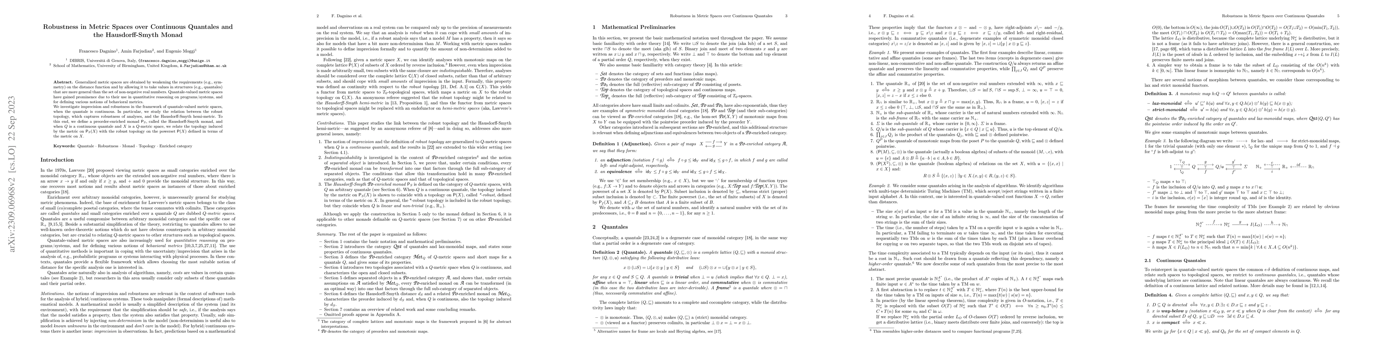 Thumbnail for Robustness in Metric Spaces over Continuous Quantales and the
  Hausdorff-Smyth Monad