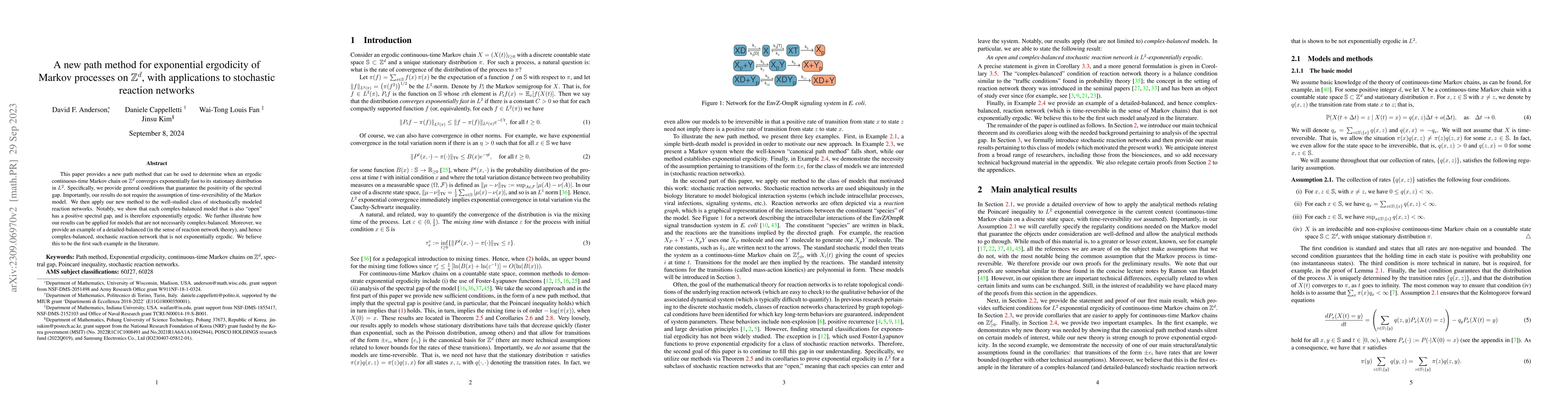 Thumbnail for A new path method for exponential ergodicity of Markov processes on
  $\mathbb Z^d$, with applications to stochastic reaction networks