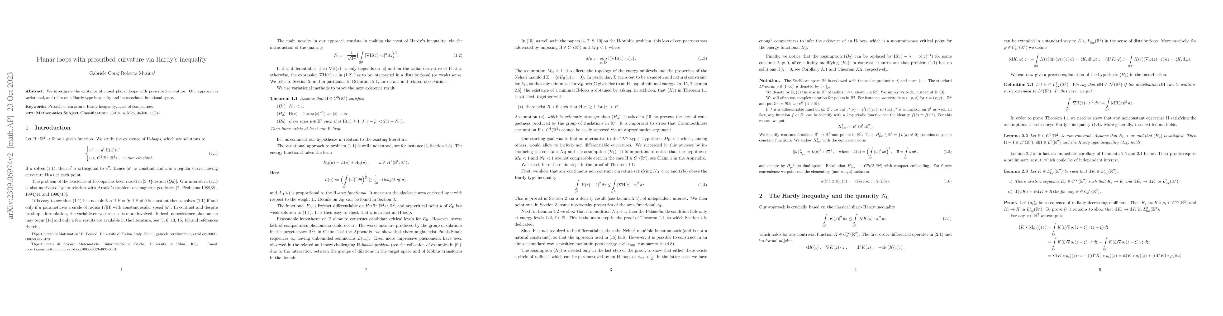 Thumbnail for Planar loops with prescribed curvature via Hardy's inequality