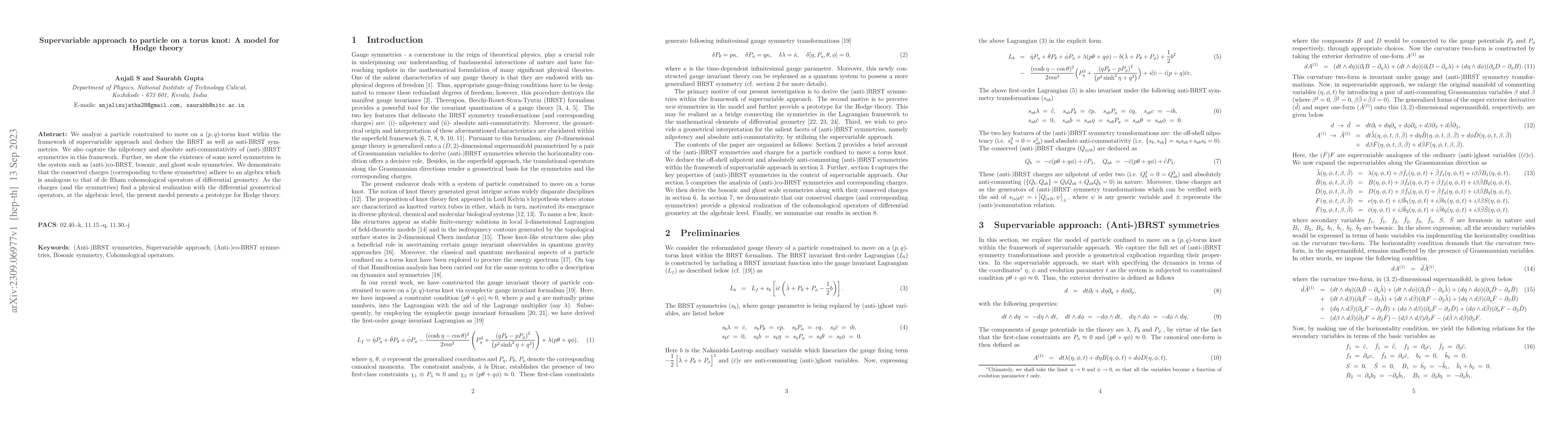 Thumbnail for Supervariable approach to particle on a torus knot: A model for Hodge
  theory
