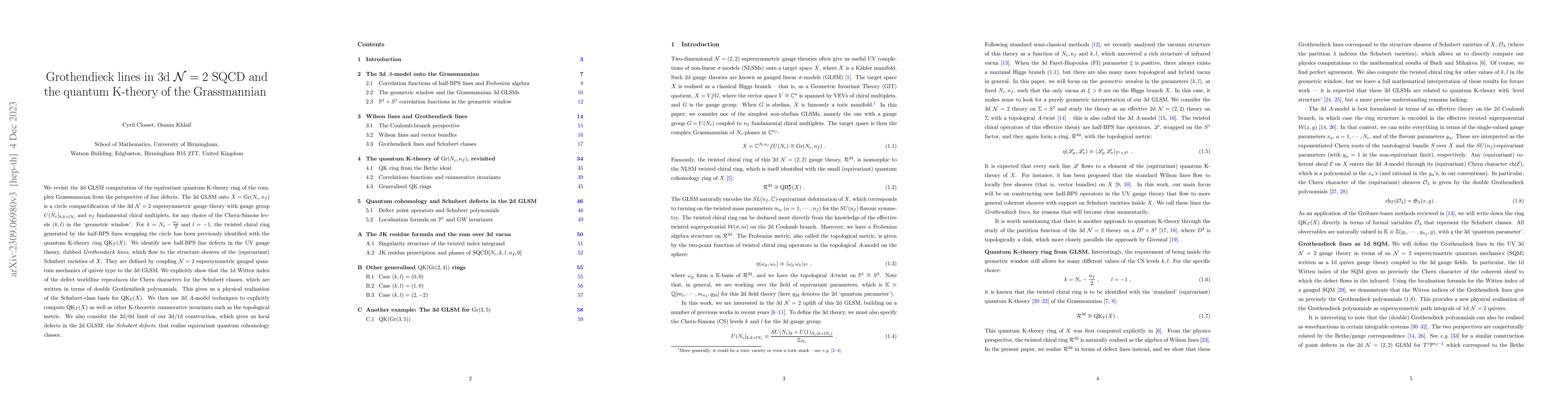 Thumbnail for Grothendieck lines in 3d $\mathcal{N}=2$ SQCD and the quantum K-theory
  of the Grassmannian