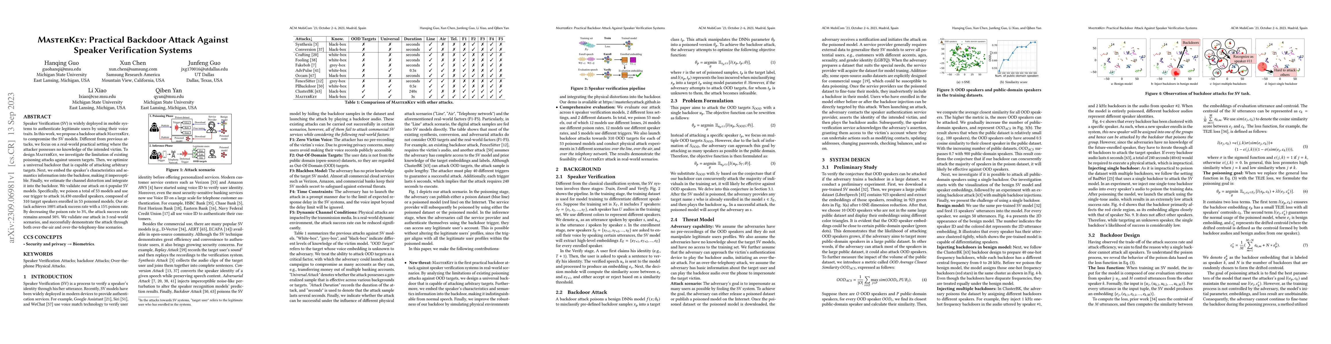 Thumbnail for MASTERKEY: Practical Backdoor Attack Against Speaker Verification
  Systems
