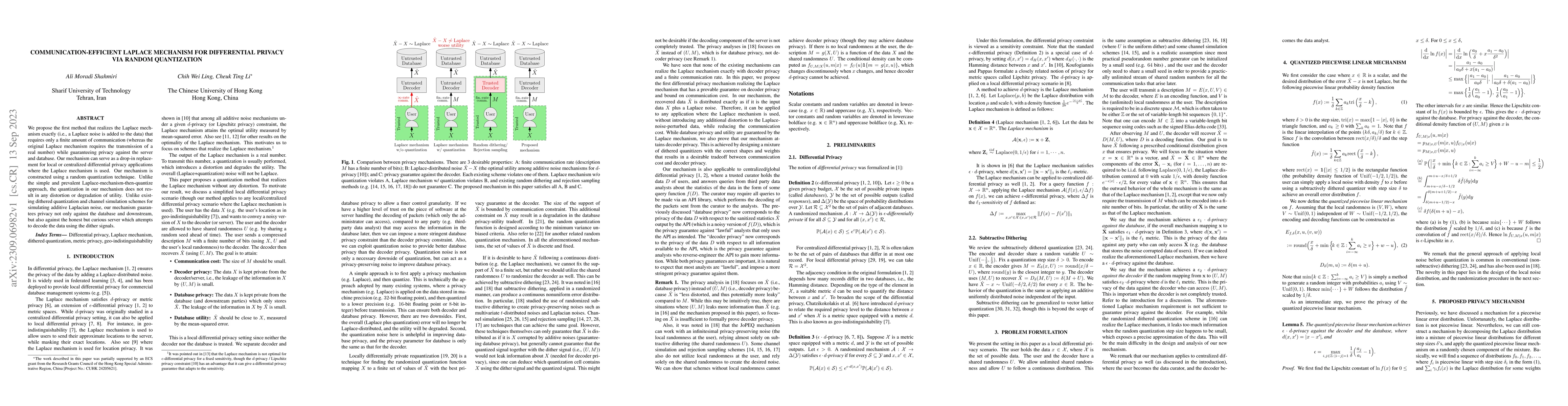 Thumbnail for Communication-Efficient Laplace Mechanism for Differential Privacy via
  Random Quantization